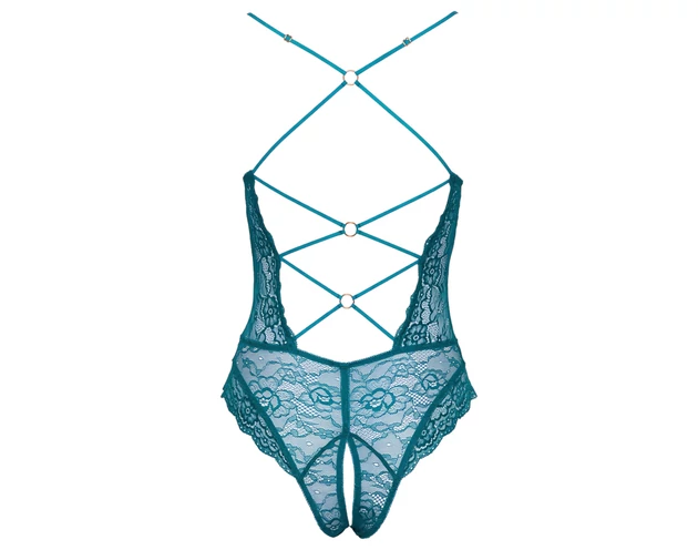 Cottelli - fűzős csipkés, nyitott body (zöld)