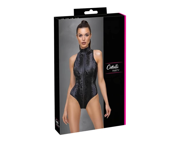 Cottelli Party - kígyóbőr mintás body (fekete)