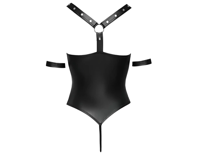 Cottelli Bondage - fényes, gyűrűs, nyitott body (fekete)