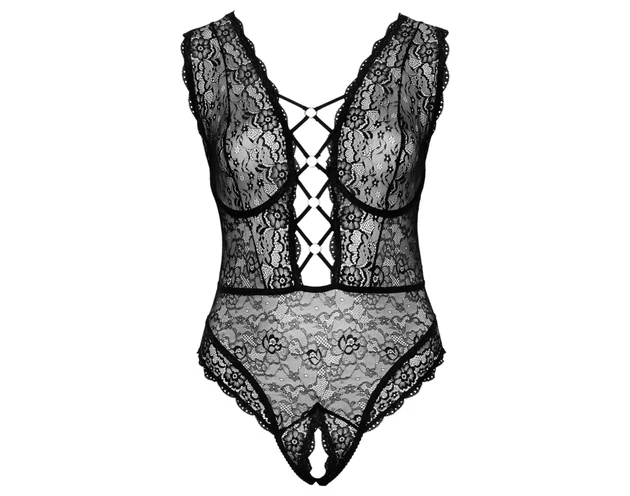 Cottelli Curves Plus Size - átlátszó mintás body (fekete)