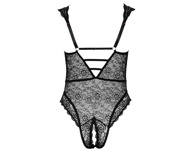 Cottelli Curves Plus Size - átlátszó mintás body (fekete)