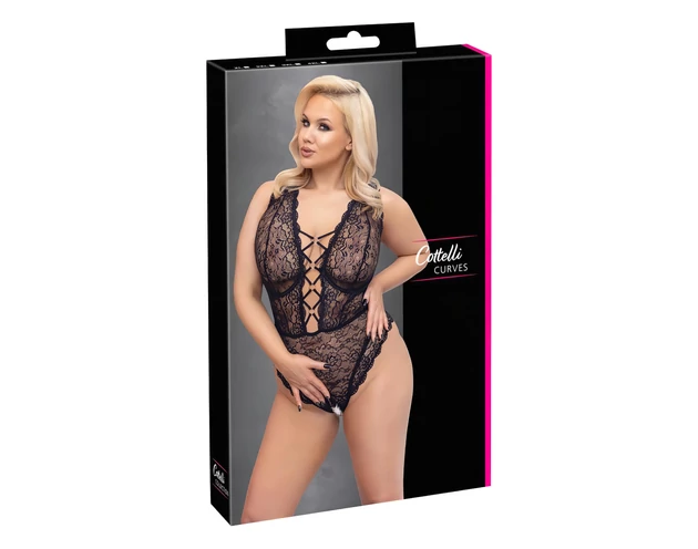 Cottelli Curves Plus Size - átlátszó mintás body (fekete)