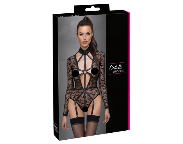 Cottelli - átlátszó, pántos body (fekete)