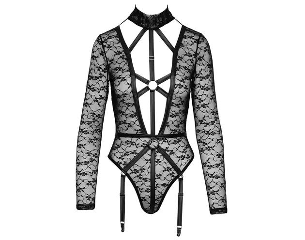 Cottelli - átlátszó, pántos body (fekete)