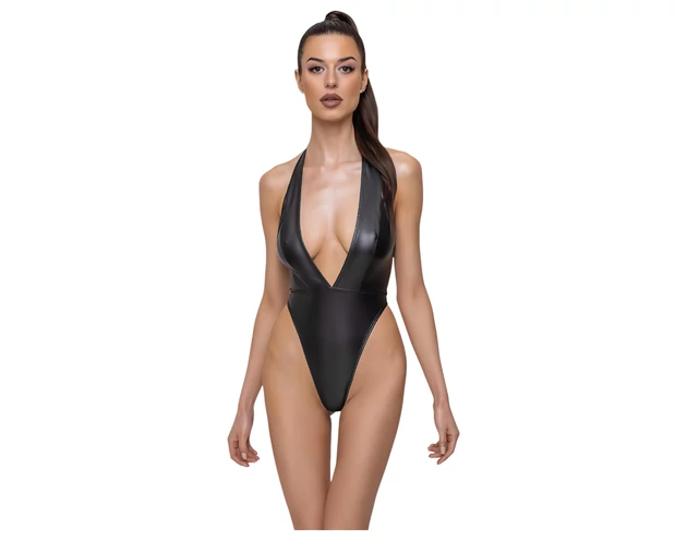 Cottelli Party - fényes, nyakpántos body (fekete)