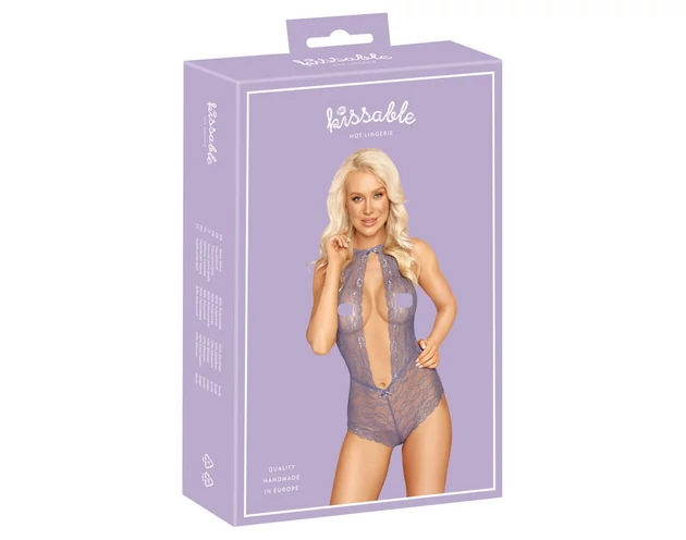 Kissable - nyakpántos, csipke body (lila)