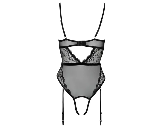 Cottelli - nyitott, pántos body harisnyatartóval (fekete)