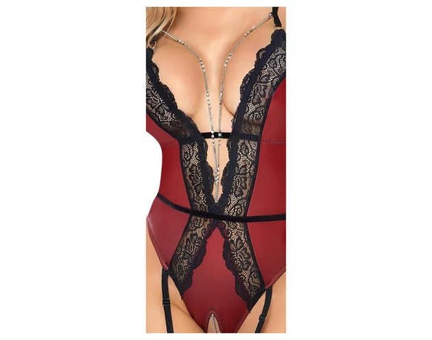 Abierta Fina - nyitott body harisnyatartóval (fekete-vörös)