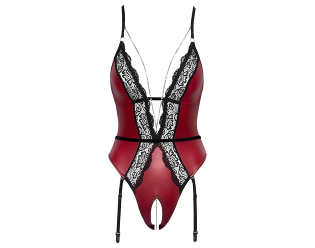 Abierta Fina - nyitott body harisnyatartóval (fekete-vörös)