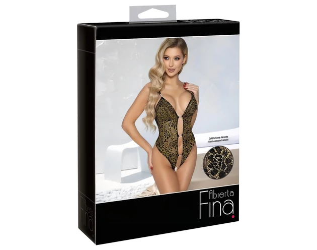 Abierta Fina - nyitott, csipkés body strasszos (fekete)