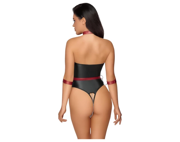 Cottelli Bondage - fényes body és kar bilincs (fekete)