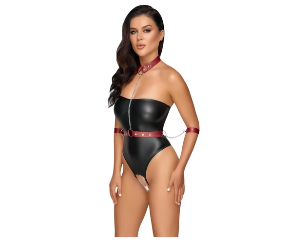 Cottelli Bondage - fényes body és kar bilincs (fekete)