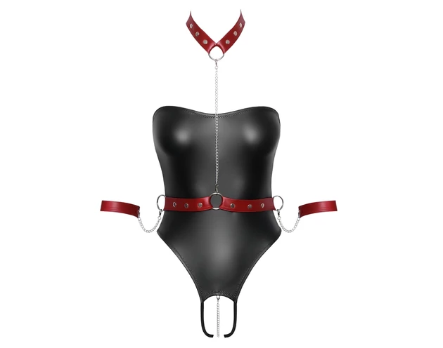 Cottelli Bondage - fényes body és kar bilincs (fekete)