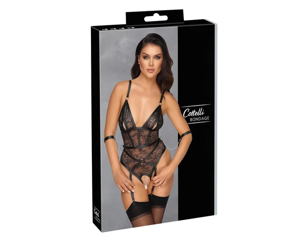Cottelli Bondage - nyitott body bilinccsel (fekete)