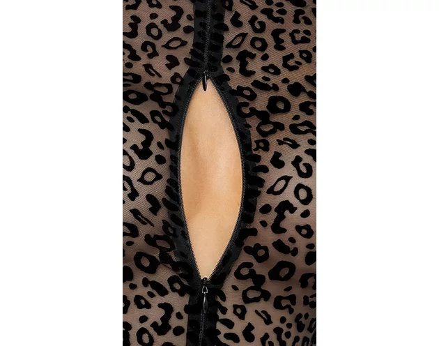 Noir - leopárd mintás, hosszúujjú body (fekete)