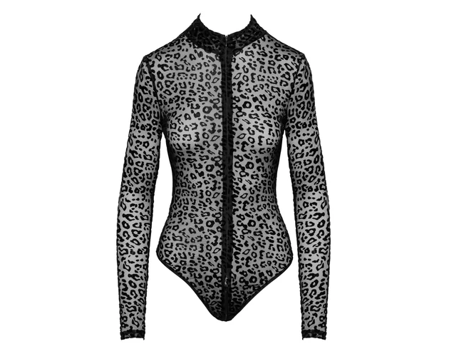 Noir - leopárd mintás, hosszúujjú body (fekete)