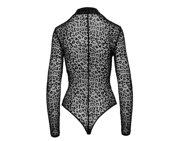 Noir - leopárd mintás, hosszúujjú body (fekete)