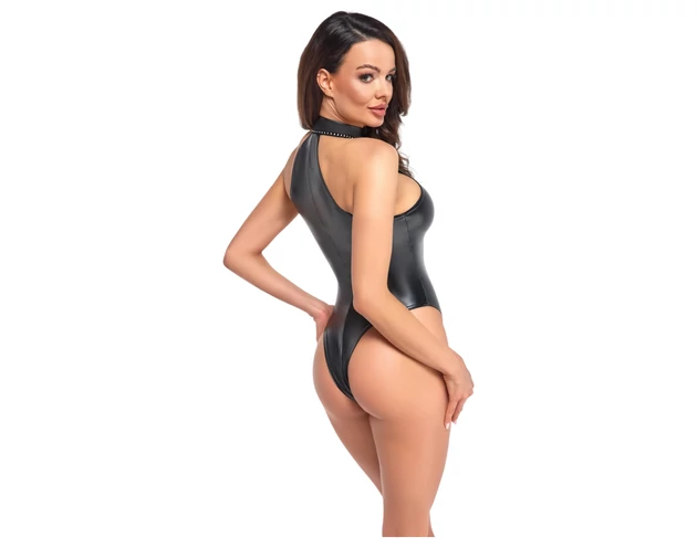 Noir - fényes nyakpántos body (fekete)