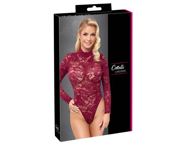 Cottelli - átlátszó csipke body (piros)