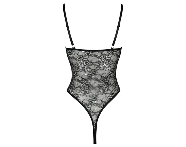 Cottelli - átlátszó, nyitott csipke body (fekete)