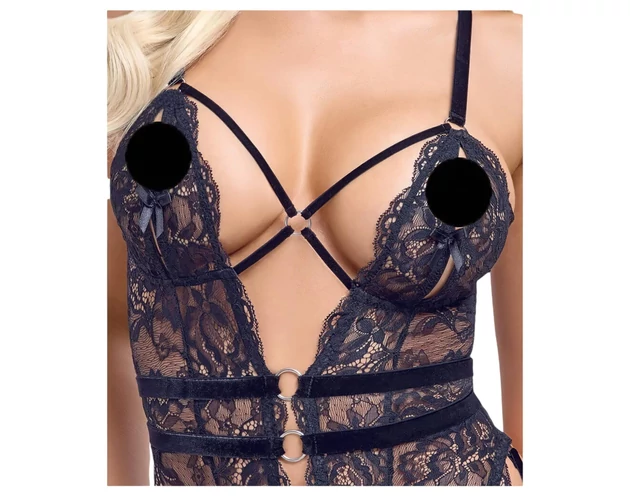 Cottelli - nyitott, pántos szexbody (fekete)