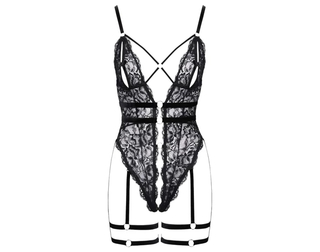 Cottelli - nyitott, pántos szexbody (fekete)