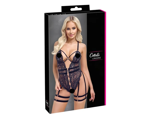 Cottelli - nyitott, pántos szexbody (fekete)