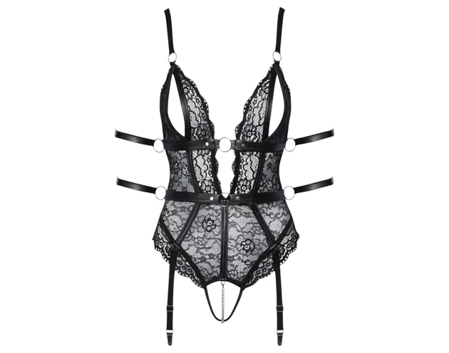 Cottelli Bondage - nyitott csipke body (fekete)