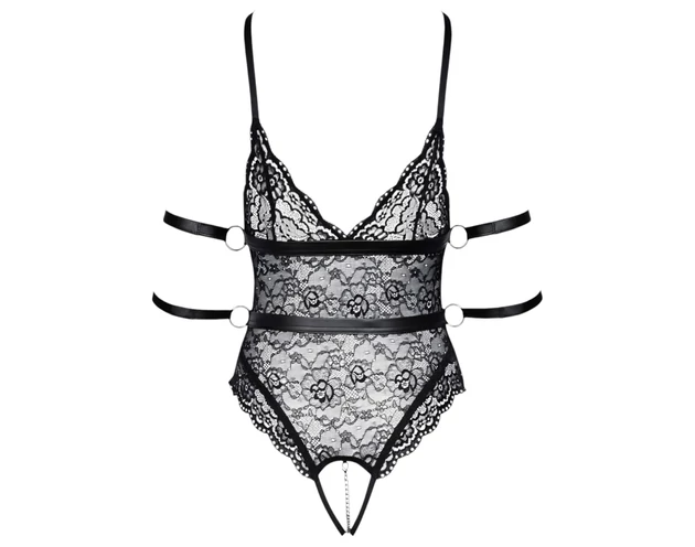 Cottelli Bondage - nyitott csipke body (fekete)