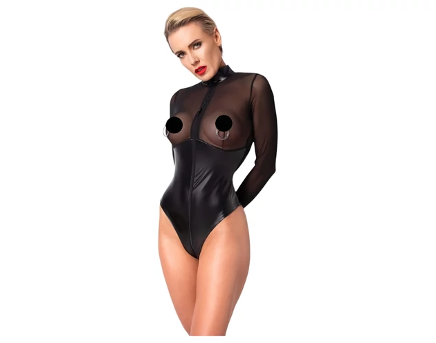 Noir - fényes body átlátszó betéttel (fekete)