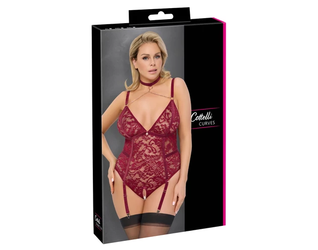 Cottelli Curves - láncos csipke body (piros)