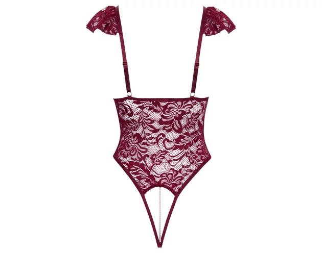 Cottelli - csipkés gyöngyös body (piros)