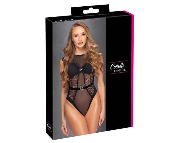 Cottelli - áttetsző csipkés body (fekete)