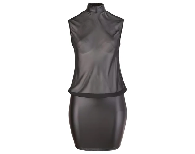 Cottelli Plus Size - fényes chiffon ruha (fekete)