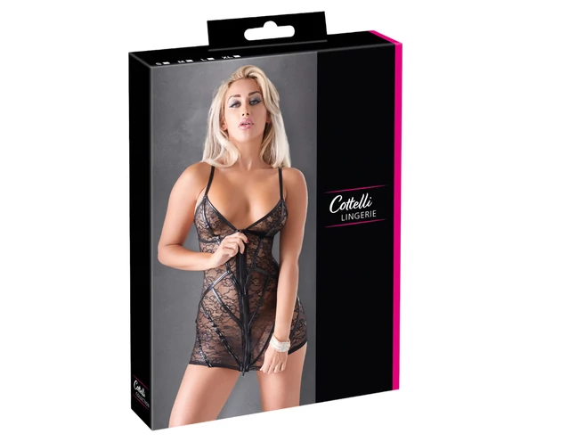 Cottelli - fényes csíkos csipke ruha (fekete)