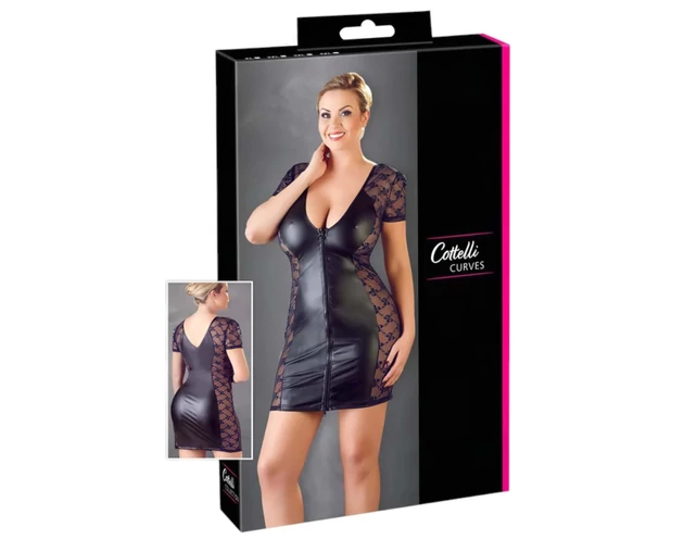 Cottelli Plus Size - masnis, csipkés kombinált ruha (fekete)