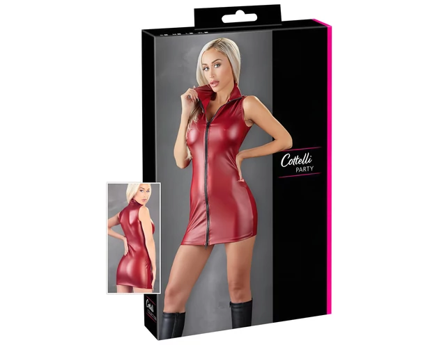 Cottelli Party - cipzáras, ujjatlan fényes miniruha (piros)