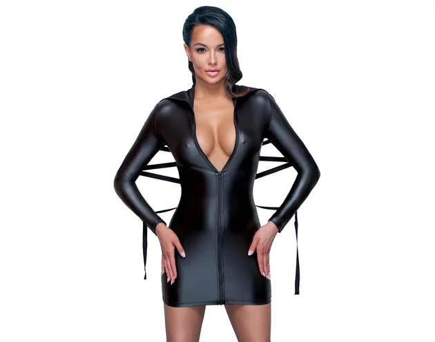 Cottelli Bondage - Fényes hatású ruha, kötözővel (fekete)