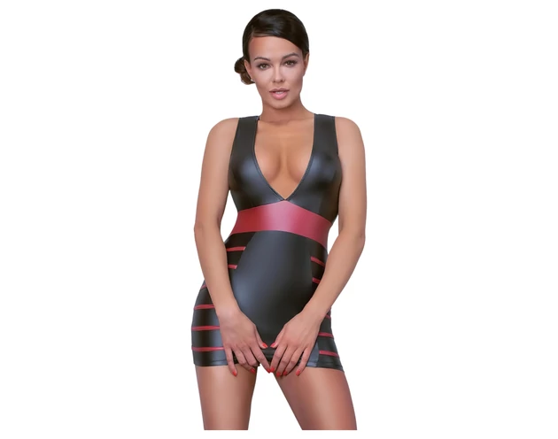 Cottelli Party - csíkos, testre simuló ruha (fekete-vörös)