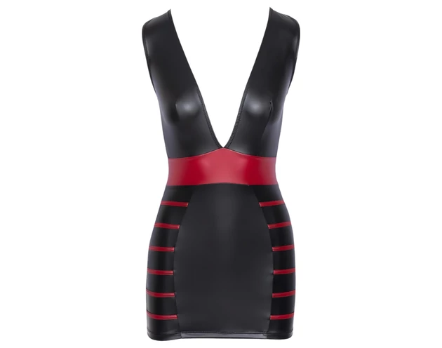 Cottelli Party - csíkos, testre simuló ruha (fekete-vörös)
