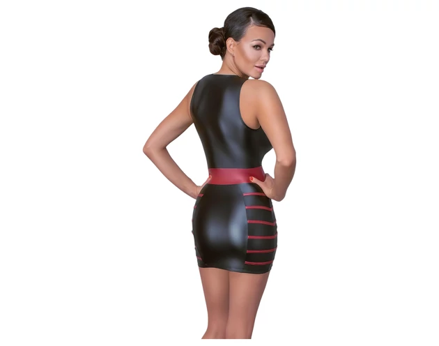 Cottelli Party - csíkos, testre simuló ruha (fekete-vörös)