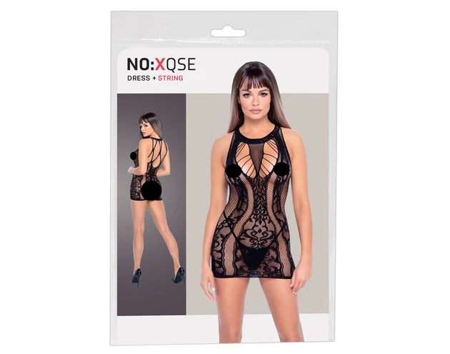 NO:XQSE - csipke mintás necc miniruha (fekete)