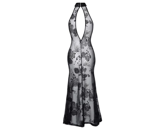 Noir - átlátszó, virágos, hosszú ruha (fekete)