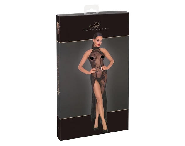 Noir - átlátszó, virágos, hosszú ruha (fekete)