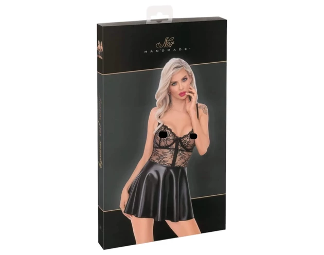 Noir - csipke felsős fényes ruha (fekete)