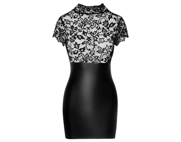 Noir - csipke felsős fényes ruha fűzővel (fekete)
