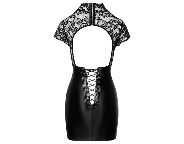 Noir - csipke felsős fényes ruha fűzővel (fekete)