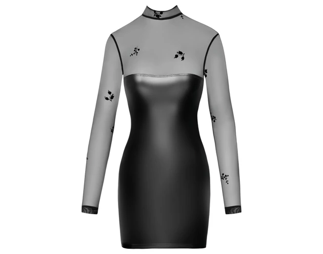 Noir - átlátszó felsős fényes ruha (fekete)