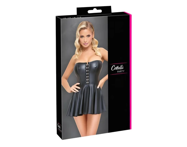 Cottelli - fényes miniruha rakott szoknyával (fekete)