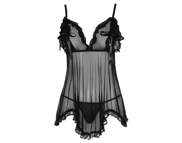 Cottelli - Lenge, fodros babydoll (fekete)